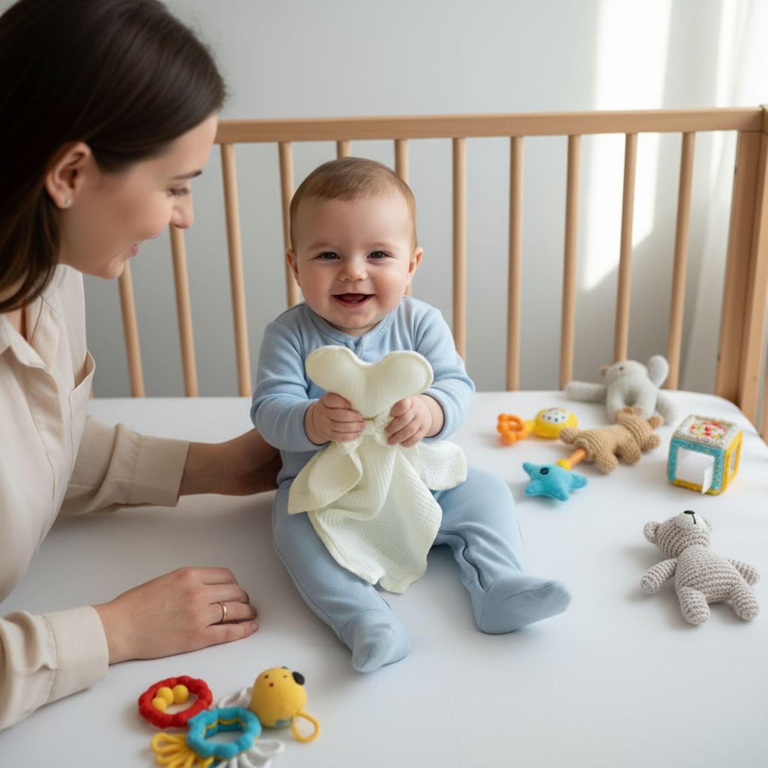 Handmade Personalized Muslin Sleeping Companion, Organic Cotton Baby Lovey with Name,  Custom Baby Snuggle Toy Gift