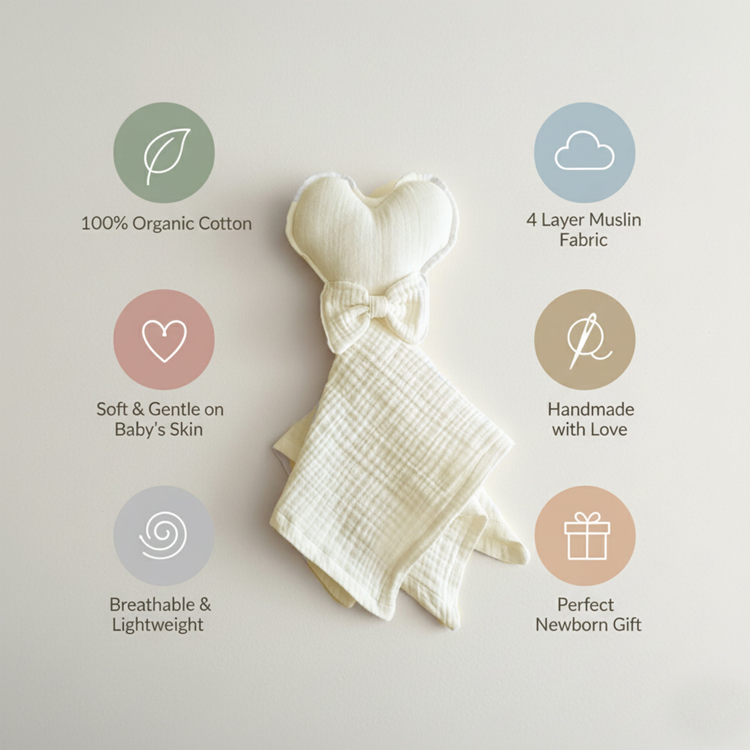 Handmade Personalized Muslin Sleeping Companion, Organic Cotton Baby Lovey with Name,  Custom Baby Snuggle Toy Gift