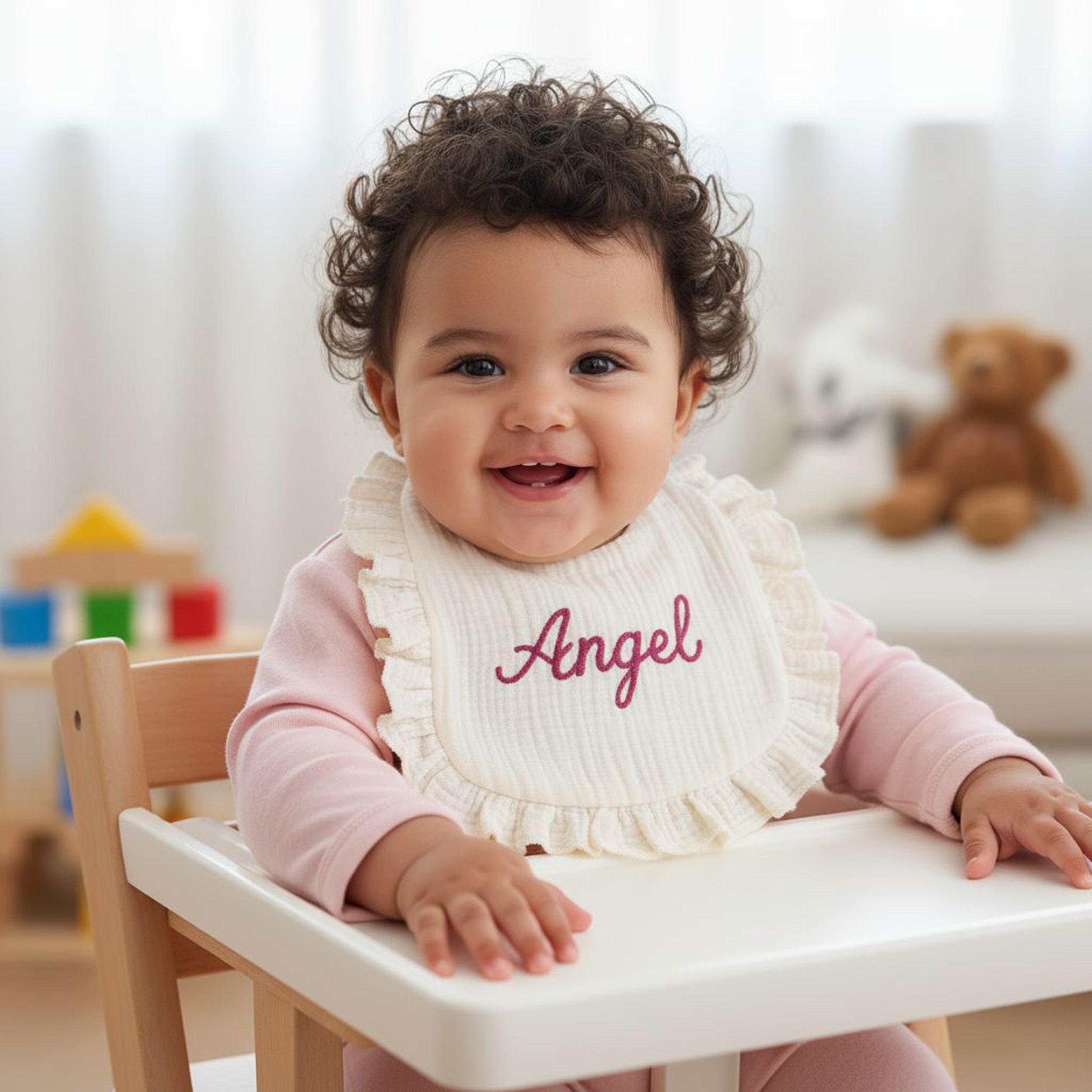 Personalized Baby Bib with Name Embroidery, Organic Cotton Ruffle Bib Gift for Girls Boys, Soft Muslin Baby Shower Keepsake