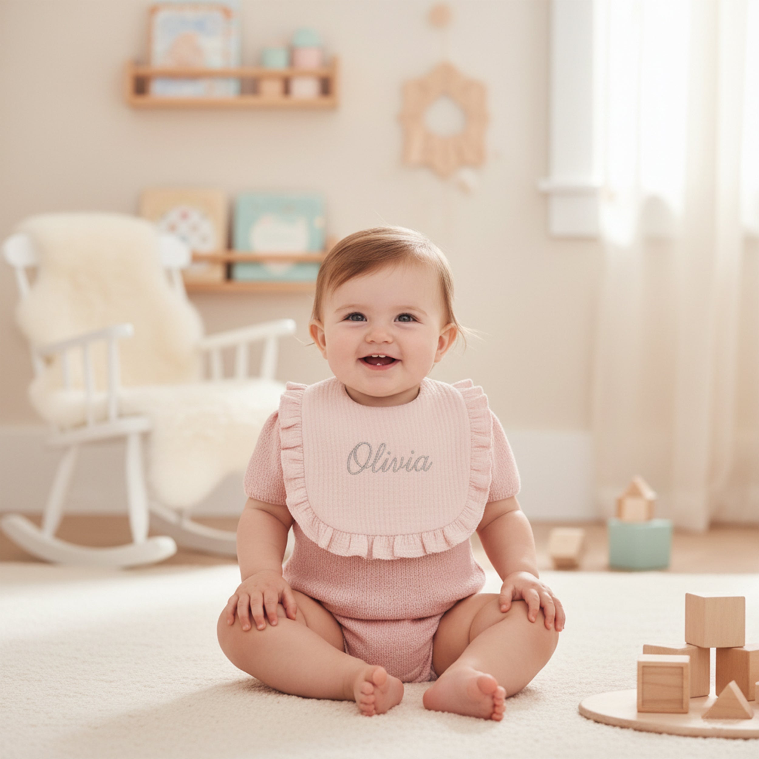 Personalized Baby Bib with Name Embroidery, Organic Cotton Ruffle Bib Gift for Girls Boys, Soft Muslin Baby Shower Keepsake